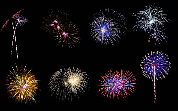istock Colorful assorted fireworks isolated on a black background 1889206439