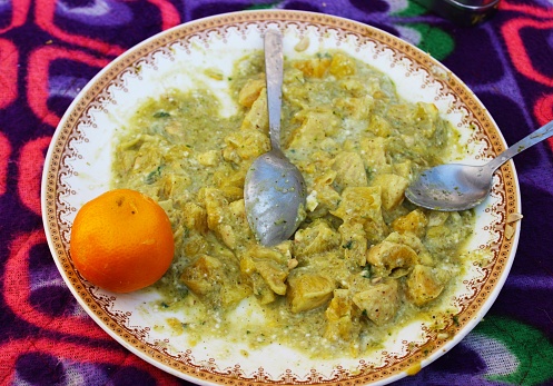 Chamoli, Uttarakhand, India. A captivating photo showcasing a spicy dish from Uttarakhand, skillfully prepared using the locally famed Malta fruit.