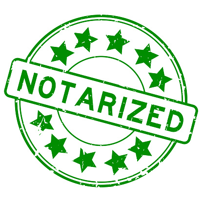 Grunge green notarized word with star icon round rubber seal stamp on white background