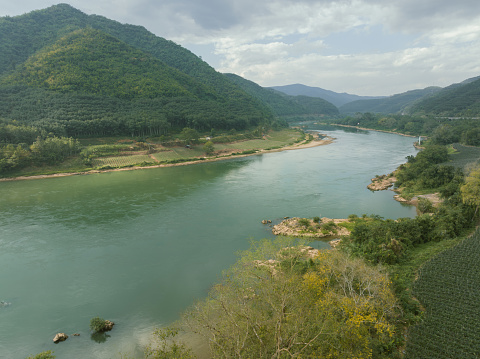 The scenery of the Mekong River at noon in winter