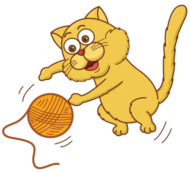 Vector illustration of Kitten playing with knit ball cartoon