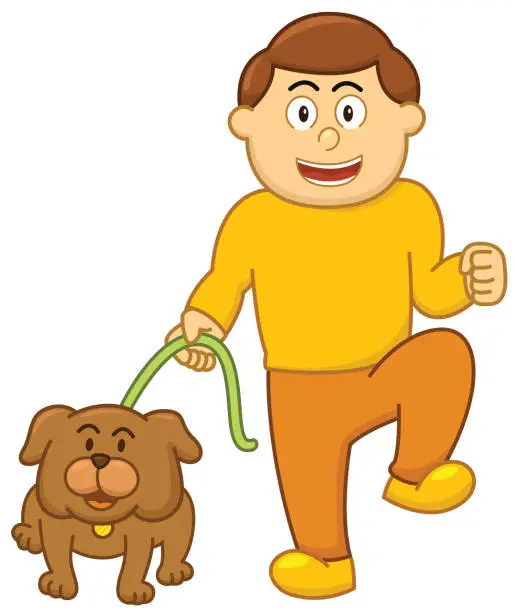 Vector illustration of Man walk with his dog cartoon