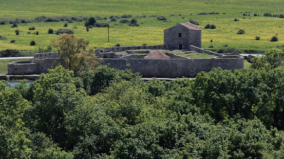 The Ottoman-built Venetian triangular stronghold on the Vivari Channel south side, Butrint archaeological site. Sarande-Albania-165