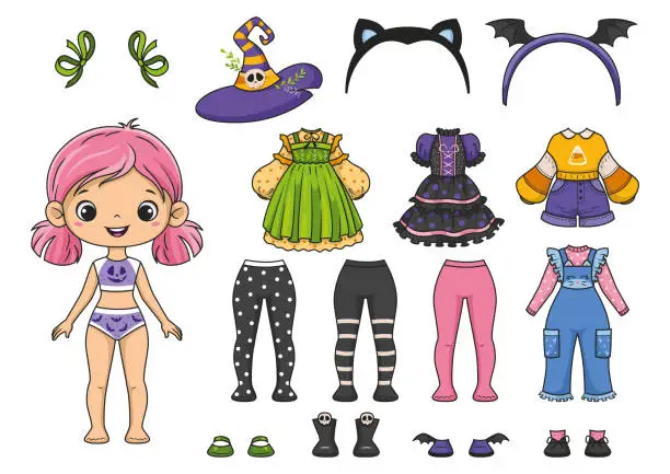 Vector illustration of Vector illustration of paper doll with clothes