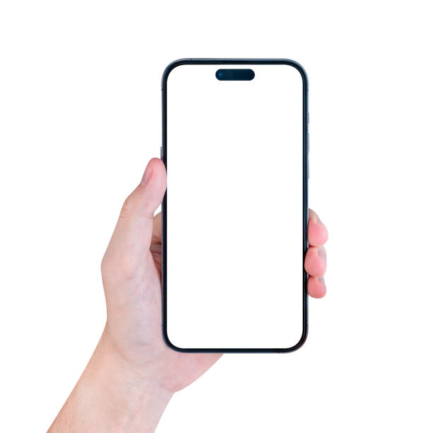 istock Hand showing smartphone with blank screen isolated on white background 1889342319
