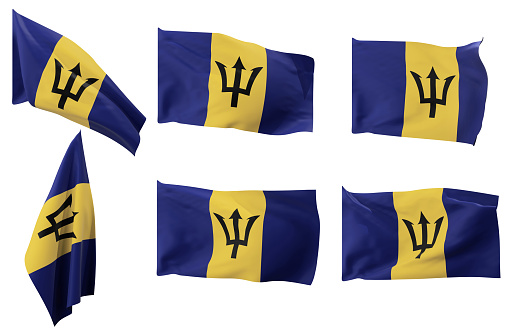 Large pictures of six different positions of the flag of Barbados