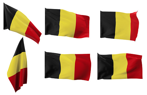 Large pictures of six different positions of the flag of Belgium
