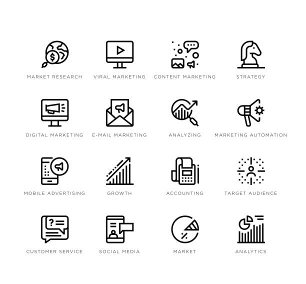Marketing icons Marketing icons teamwork slogan stock illustrations