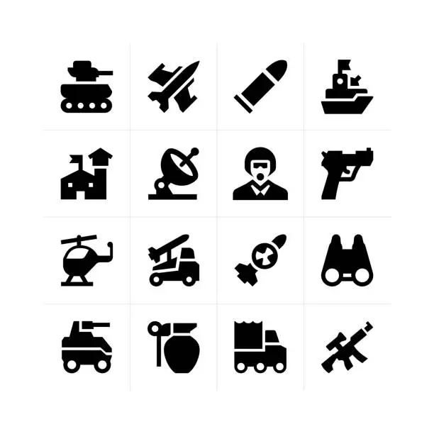 Vector illustration of Defence industry icons