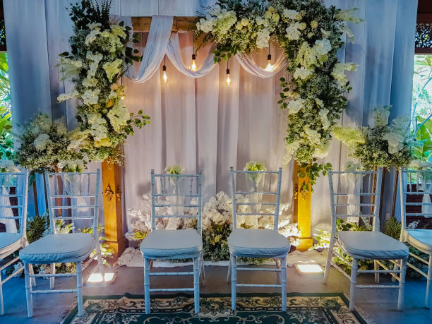 istock wedding stage decoration. wedding decoration with flowers and leaves 1889384158