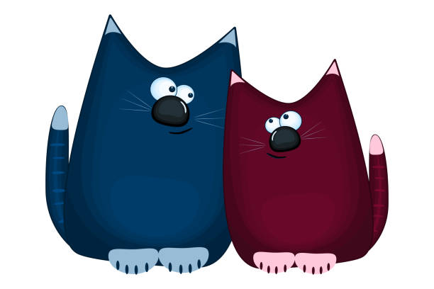 illustrations, cliparts, dessins animés et icônes de couple de chatons isolés sur fond blanc. drôle de chat bleu et rouge dans le style dessin animé. paire de chats mignons amoureux. - pair couple love humor