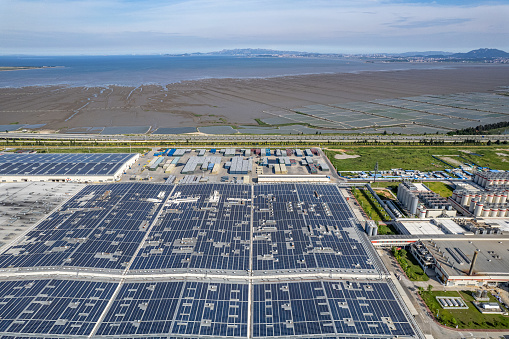 Solar energy equipment on the roofs of large factories