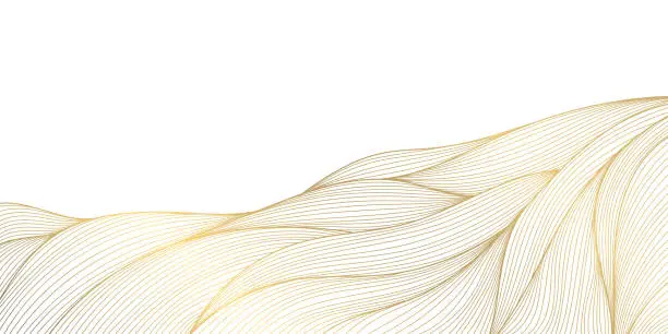 Vector illustration of Vector gold wave pattern, abstract luxury background. Elegant design element, curve premium wallpaper, minimal line illustration banner.