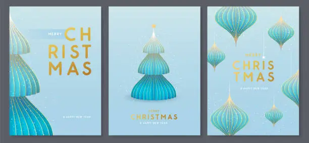 Vector illustration of Set of holiday Christmas modern covers or greeting cards with Christmas tree. Vector illustration