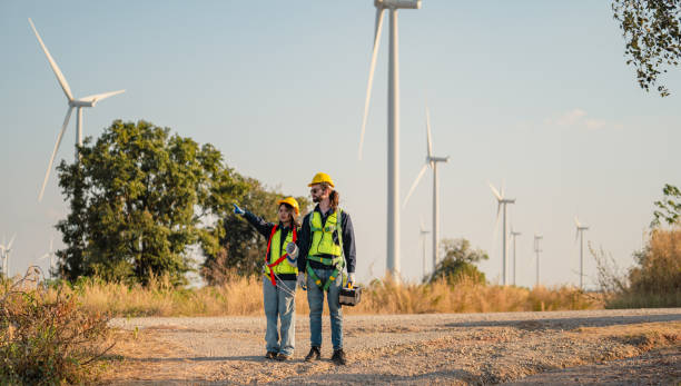 istock Engineers windmill field farms energy concept. 1889519833