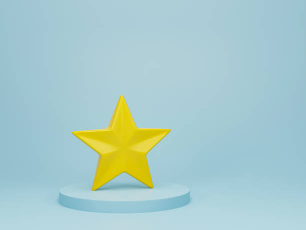 istock 3d rendering, 3d illustration. Yellow stars on blue background. Modern minimal concept. 1889544349