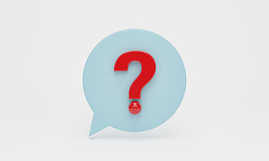 3D Rendering, 3d illustration. speech bubble with question marks icon isolated on white background. FAQ and QA concept.