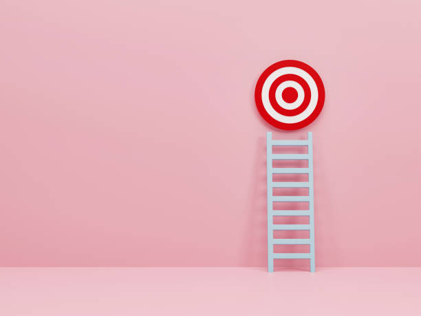 istock 3D rendering, 3d illustration. Ladder to goal target on light pink pastel color background. Business target achievement concept. 1889555831