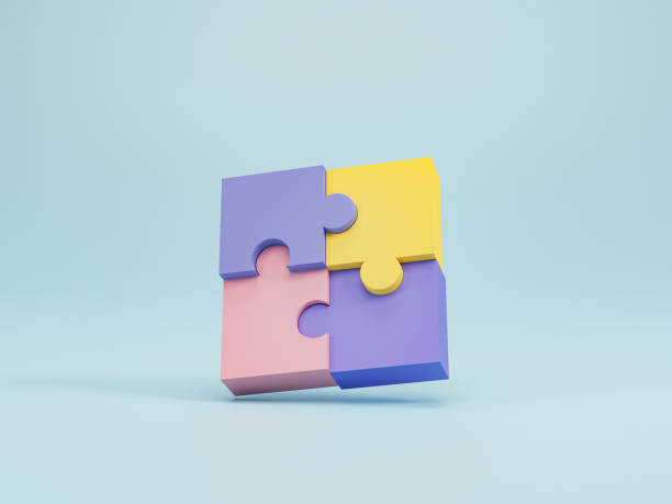 istock 3d rendering, 3d illustration. Jigsaw puzzle pieces on light blue background. Puzzle pieces icon. Problem-solving concept. 1889556886