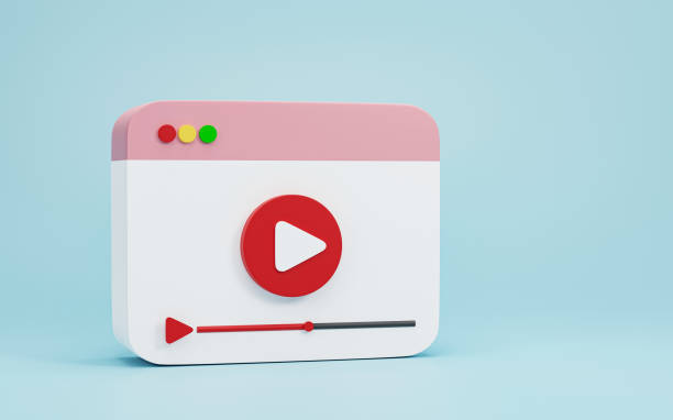 istock 3d render 3d illustration. minimal style video player media with play button on blue background. video playback concept 1889564623