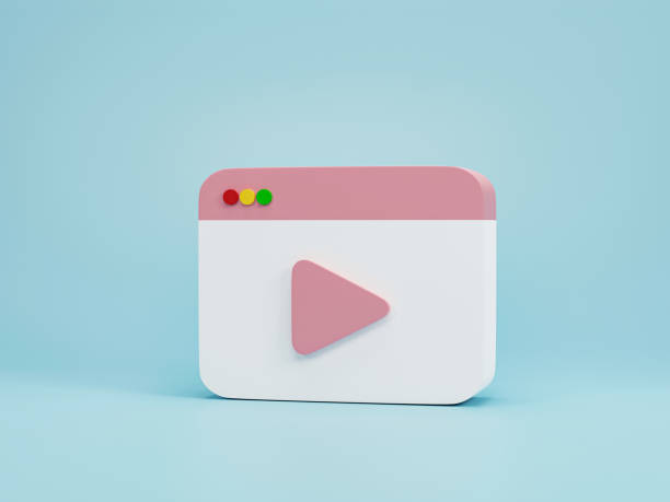 istock 3d render, 3d illustration. minimal style video player media with play button on blue background. video playback concept 1889564823