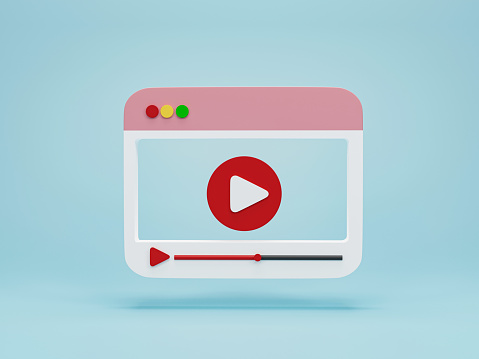 3d render 3d illustration. minimal style video player media with play button on blue background. video playback concept