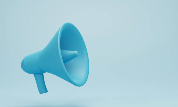 istock 3d render 3d illustration. Megaphone, loudspeaker on blue background. Modern flat cartoon style minimal. Announcement concept 1889566442