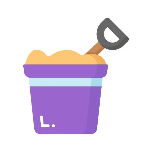 Vector illustration of Sand bucket icon represents a small pail used for carrying and playing with sand at the beach or in a sandbox.