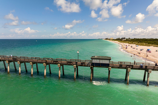 Early morning shot of the empty pier in Fort Myers, Florida USA