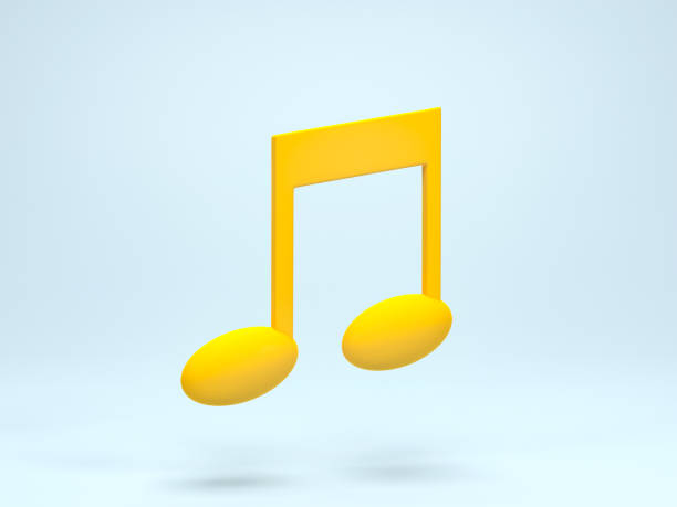istock 3D rendering, 3D illustration. Yellow music note icon on blue pastel background. Design element for song, melody or tune flat. 1889615803