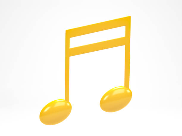istock 3D rendering, 3D illustration. Yellow music note icon isolated on white background. Design element for song, melody or tune flat. 1889616846