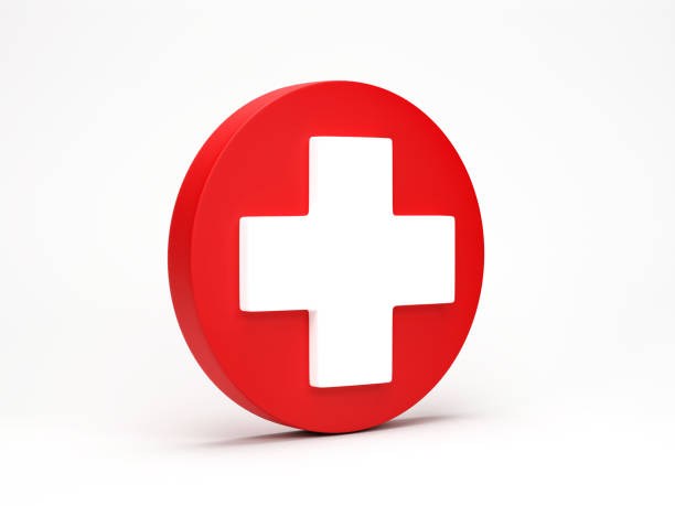 3D rendering, 3D illustration. Circle with plus care icon ambulance symbols isolated on white background. Simple medical icon
