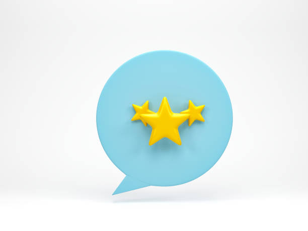 istock 3D rendering, 3D illustration. Three star icon on speech bubble talk on white background. Customer rating feedback concept. 1889629402