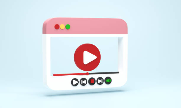 istock 3d render 3d illustration. minimal style video player media with play button on blue background. video playback concept 1889648330