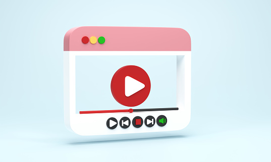 3d render 3d illustration. minimal style video player media with play button on blue background. video playback concept
