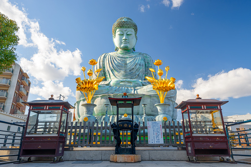 Kobe, Japan - January 24, 2013: The Great Buddha of Hyogo at Nofukuji Temple. The temple was founded in the year 805.