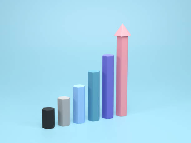 istock 3D rendering, 3D illustration. Business chart. Ascending graph for growth forward. Concept of economy graph, histograms, statistics 1889663154