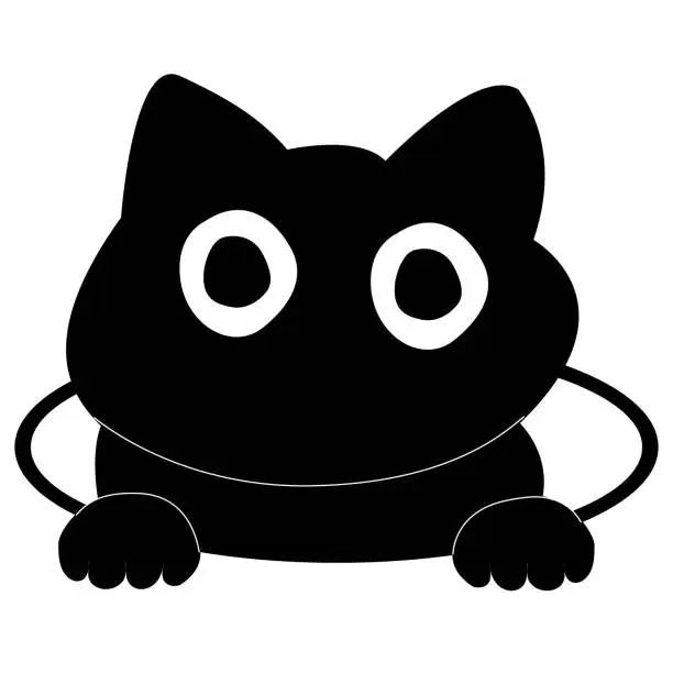 Vector illustration of A cute black kitten looking out from a hole
