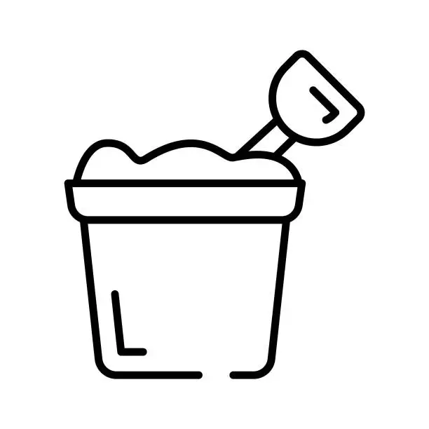 Vector illustration of Sand bucket icon represents a small pail used for carrying and playing with sand at the beach or in a sandbox.