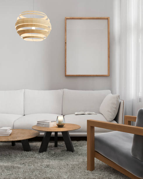 istock frame mockup poster in home living room design, element interior 3d rendering. 1889673176