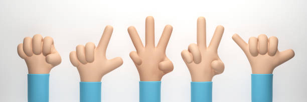 istock 3D rendering, 3D illustration. Hand shows different gestures isolated on white background. simple hands cartoon style 1889676373