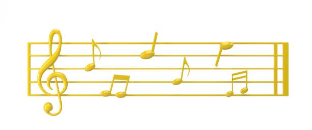 istock 3D rendering, 3D illustration. Gold musical note stave line pattern symbols icon on white background. song, melody and tune symbol concept. 1889676916