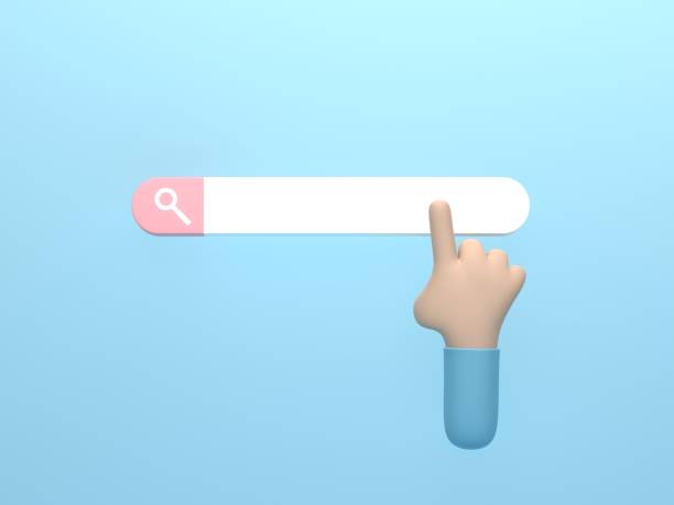 istock 3D render 3D illustration. Hand click search bar on blue background. Searching for website, cartoon style concept. 1889677473