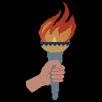 Pixel art dots style Hand holding a torch. Sport symbol, flat vector illustration design. Vector illustration.