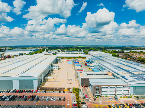Drone view of Industry District in Dunstable, UK