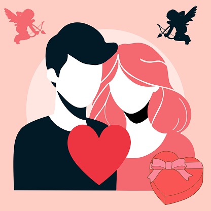 Valentine vector couple Illustration Pink background.