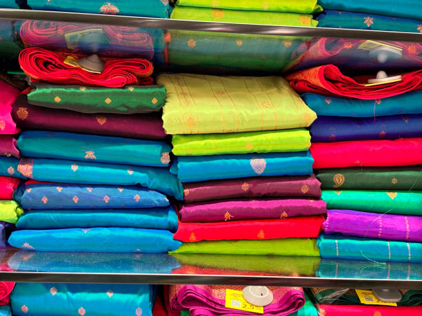 istock Indian traditional sari Nauvari, which means Nine Yards pattern closeups textile. 1889817377