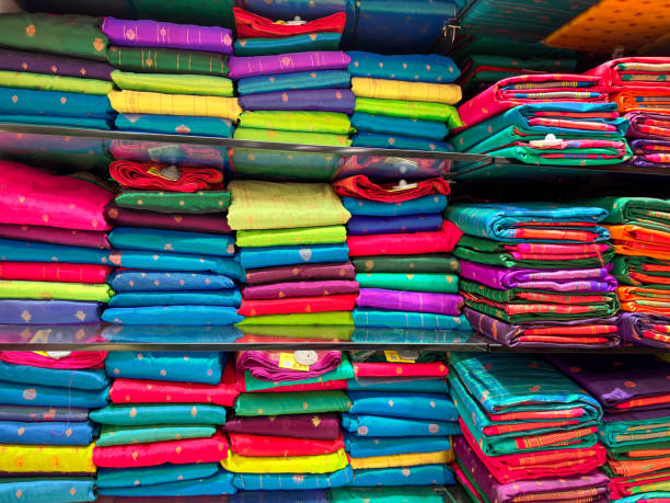 istock Indian traditional sari Nauvari, which means Nine Yards pattern closeups textile. 1889818430