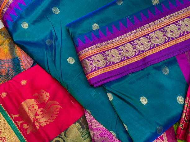 istock Indian traditional sari Nauvari, which means Nine Yards pattern closeups. 1889818433