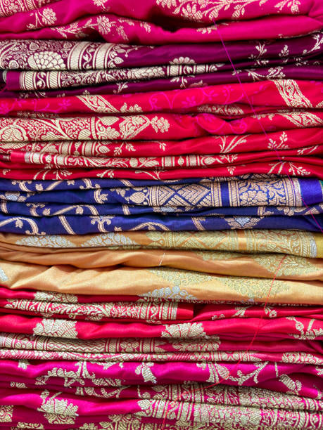 istock Indian traditional sari Nauvari, which means Nine Yards pattern closeups. 1889818442